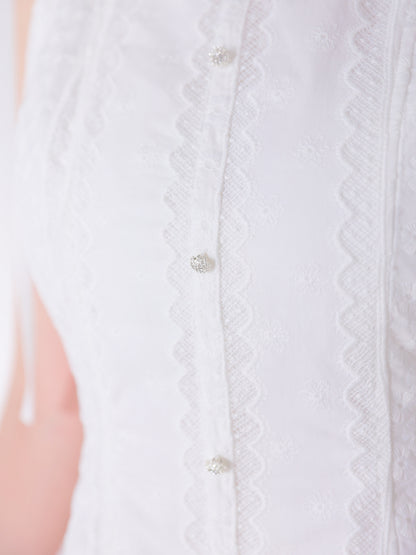 Ribbon strap cotton lace mini onepiece(eme10853)