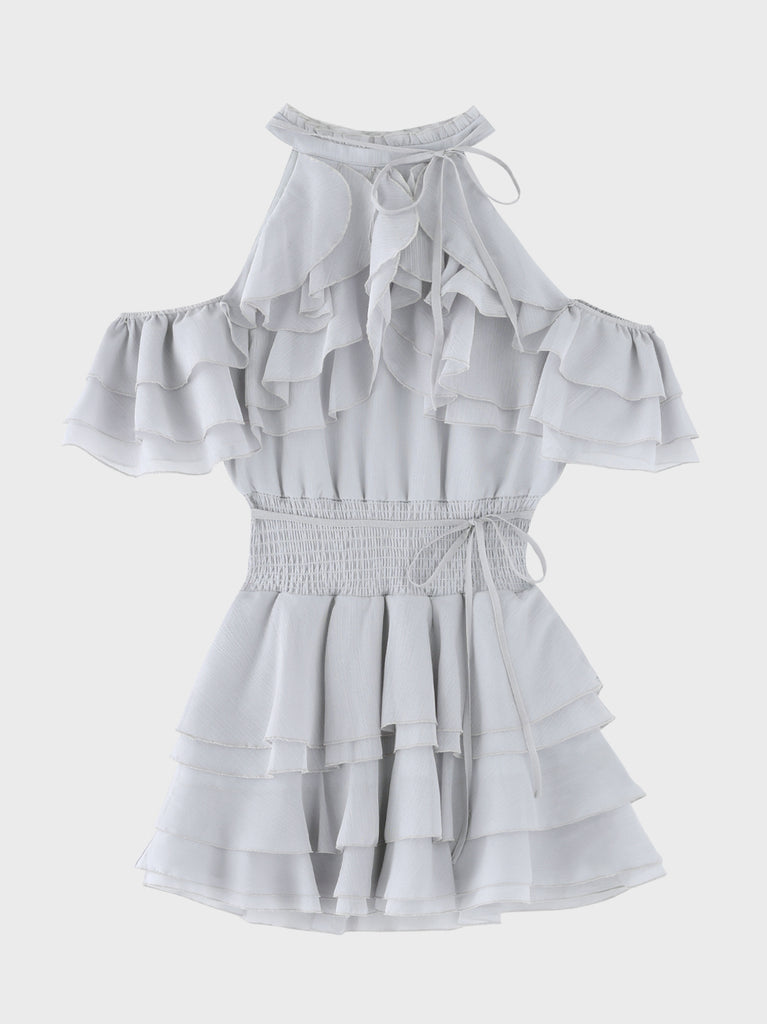 【Pre Order】Lame chiffon mellow halter mini onepiece(eme10856)