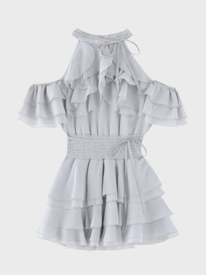 【Pre Order】Lame chiffon mellow halter mini onepiece(eme10856)