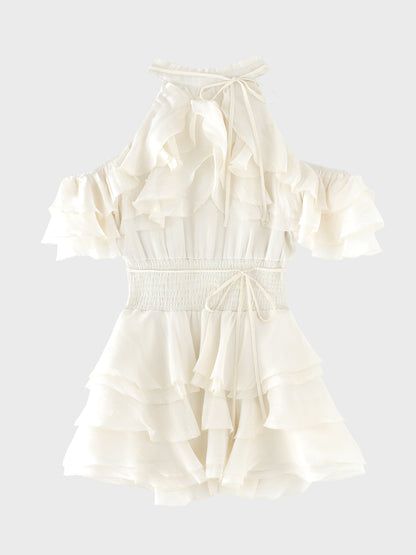 【Pre Order】Lame chiffon mellow halter mini onepiece(eme10856)