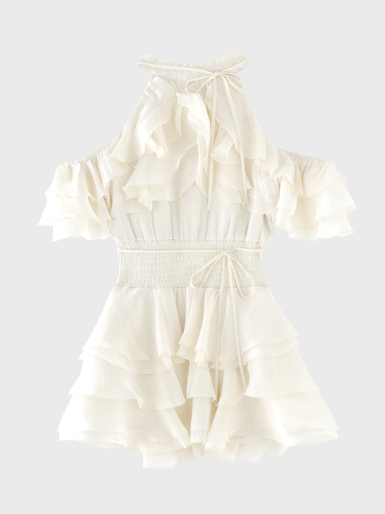 【Pre Order】Lame chiffon mellow halter mini onepiece(eme10856)