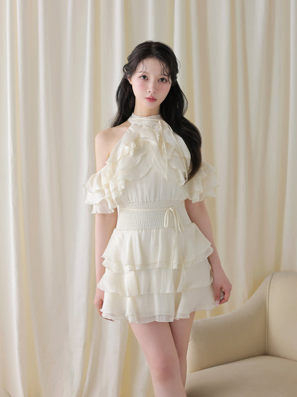 Lame chiffon mellow halter mini onepiece(eme10856)