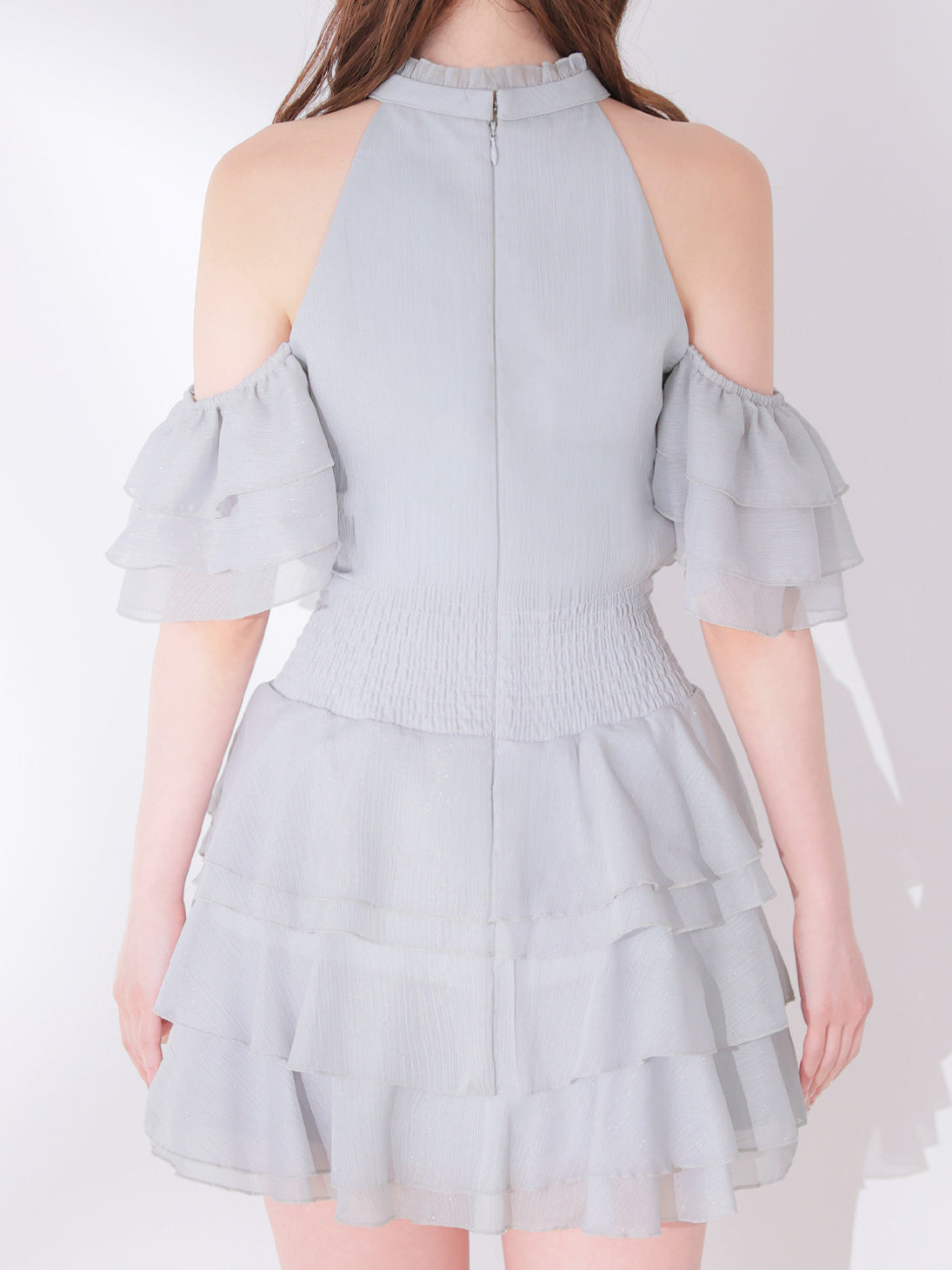 【Pre Order】Lame chiffon mellow halter mini onepiece(eme10856)