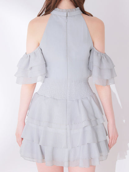 【Pre Order】Lame chiffon mellow halter mini onepiece(eme10856)