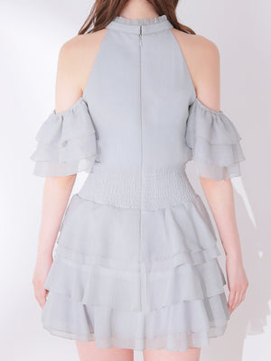 【Pre Order】Lame chiffon mellow halter mini onepiece(eme10856)