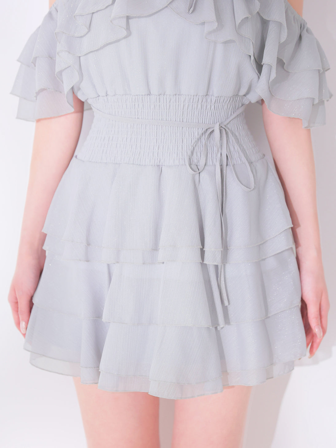 【Pre Order】Lame chiffon mellow halter mini onepiece(eme10856)