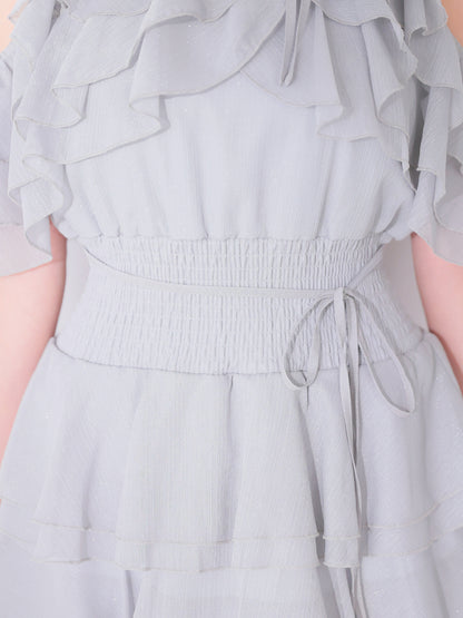 【Pre Order】Lame chiffon mellow halter mini onepiece(eme10856)