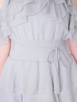 【Pre Order】Lame chiffon mellow halter mini onepiece(eme10856)