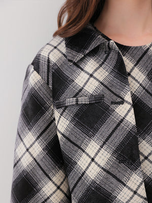 Check shirt collar cropped jacket(eme10865)