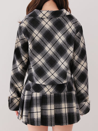 Check shirt collar cropped jacket(eme10865)