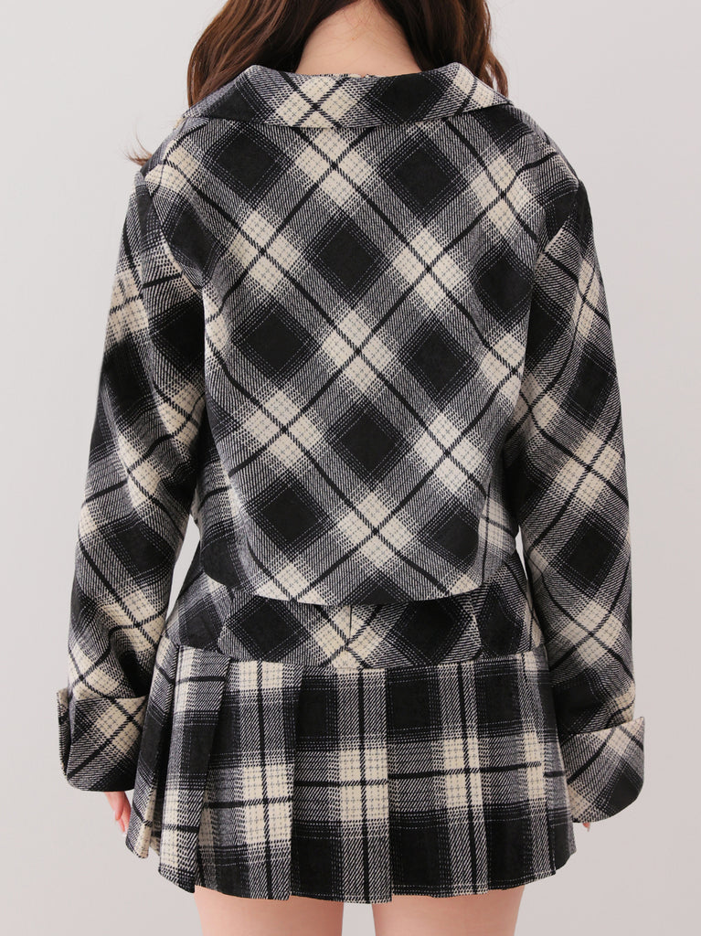 Check shirt collar cropped jacket(eme10865)