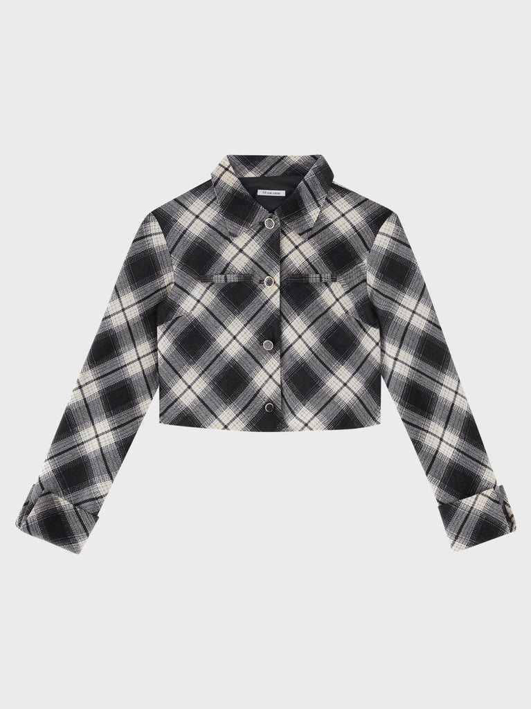 Check shirt collar cropped jacket(eme10865)