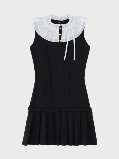 【Pre Order】Frill collar ribbon rib mini onepiece(eme10868)