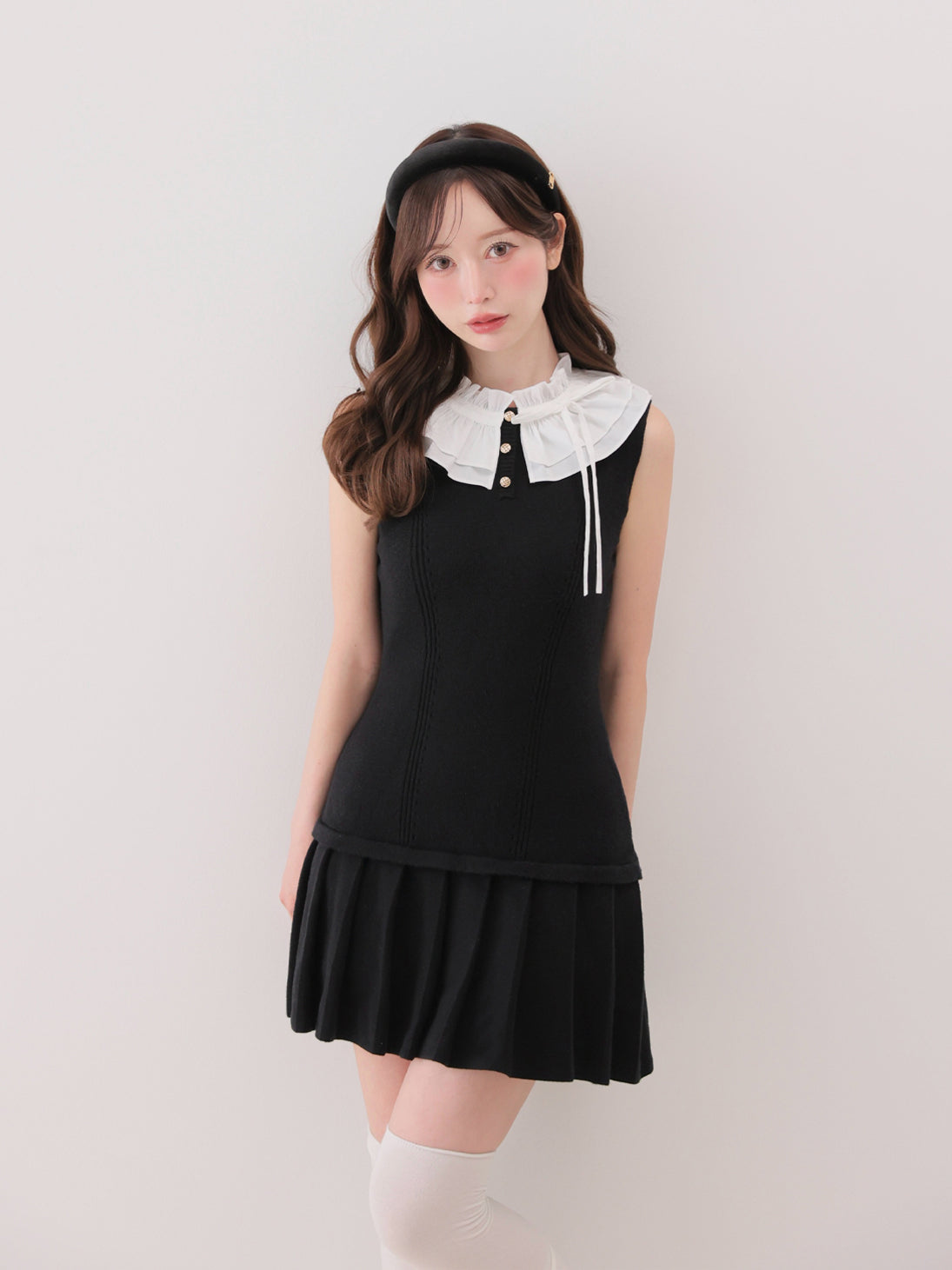 Pre Order】Frill collar ribbon rib mini onepiece(eme10868) – M me eme