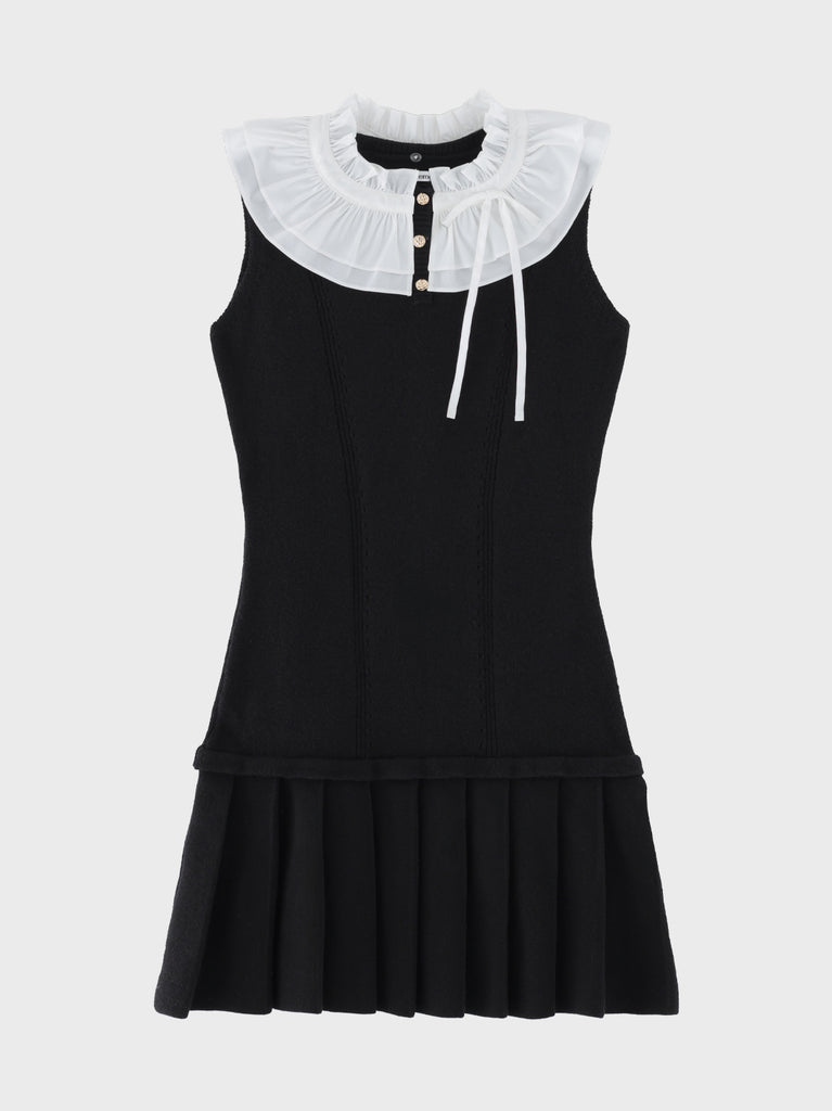【Pre Order】Frill collar ribbon rib mini onepiece(eme10868)