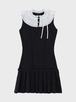 【Pre Order】Frill collar ribbon rib mini onepiece(eme10868)