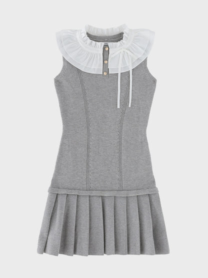 【Pre Order】Frill collar ribbon rib mini onepiece(eme10868)