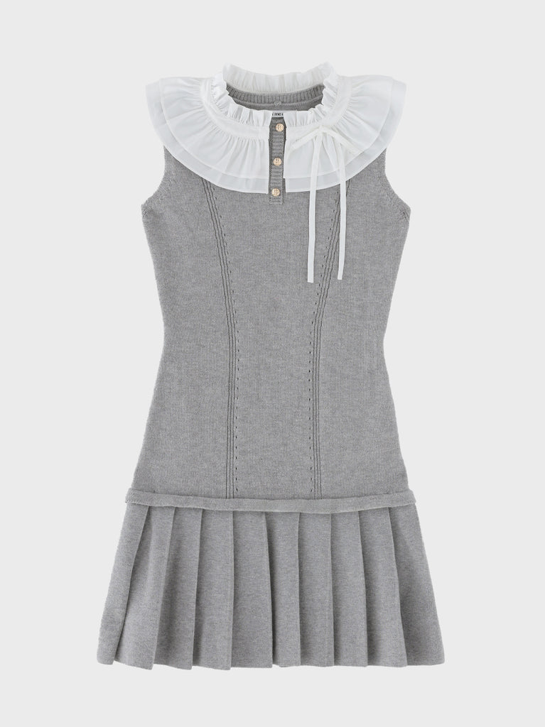 【Pre Order】Frill collar ribbon rib mini onepiece(eme10868)