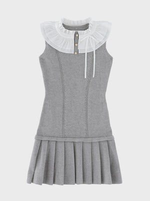 【Pre Order】Frill collar ribbon rib mini onepiece(eme10868)