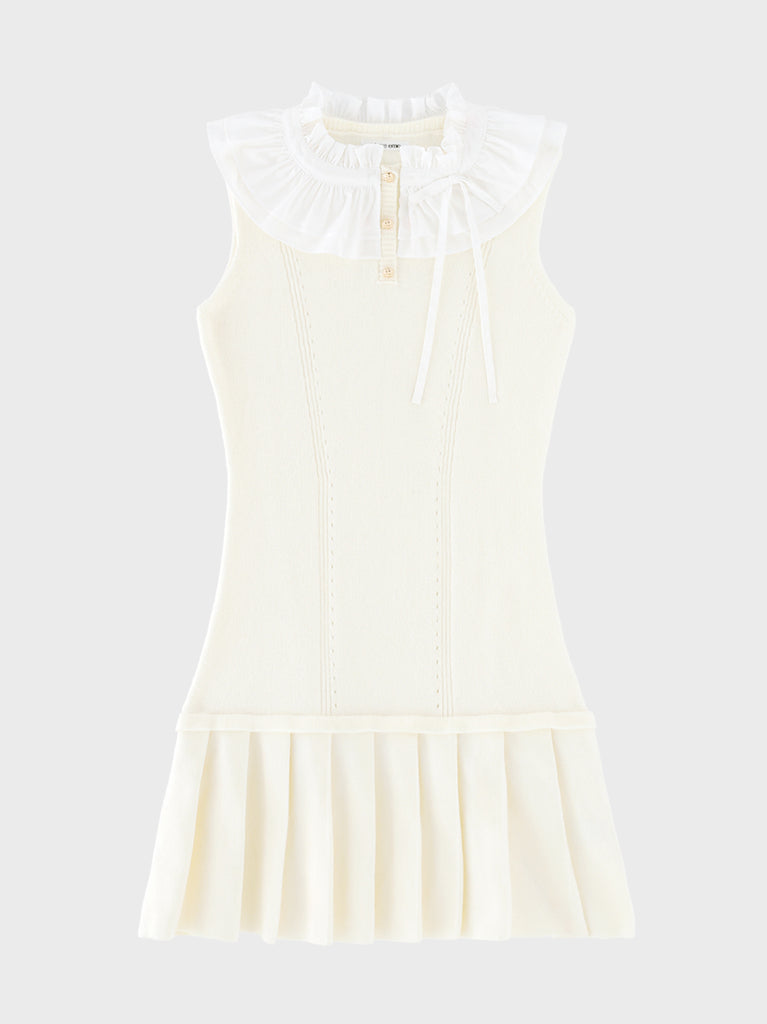 【Pre Order】Frill collar ribbon rib mini onepiece(eme10868)