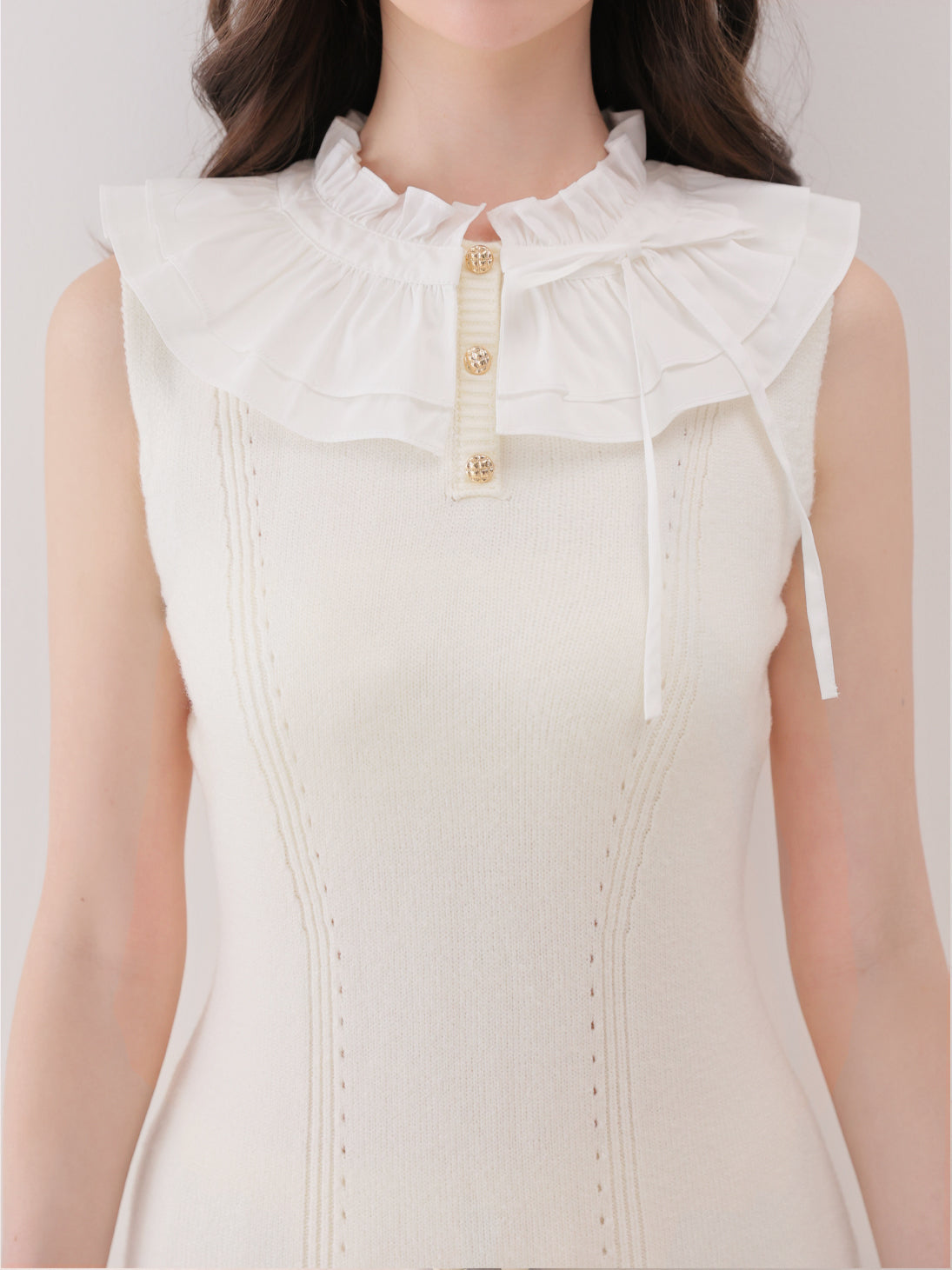 Frill collar ribbon rib mini onepiece(eme10868) – M me eme