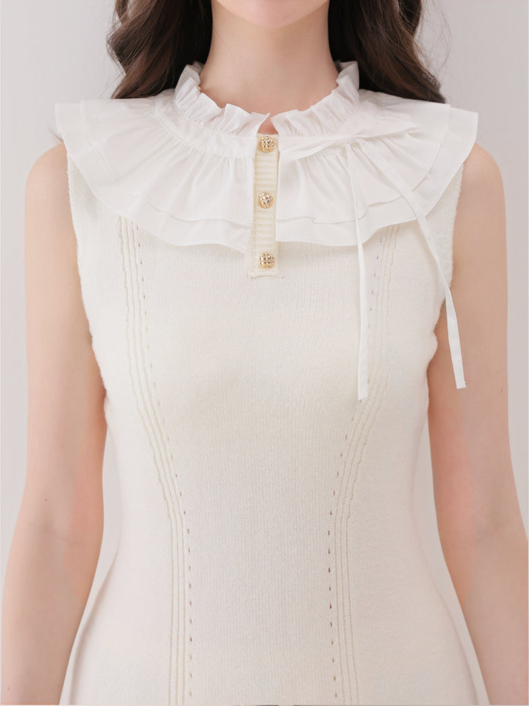 【Pre Order】Frill collar ribbon rib mini onepiece(eme10868)
