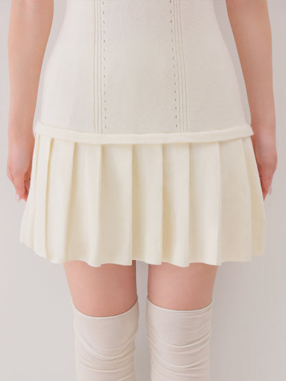 【Pre Order】Frill collar ribbon rib mini onepiece(eme10868)