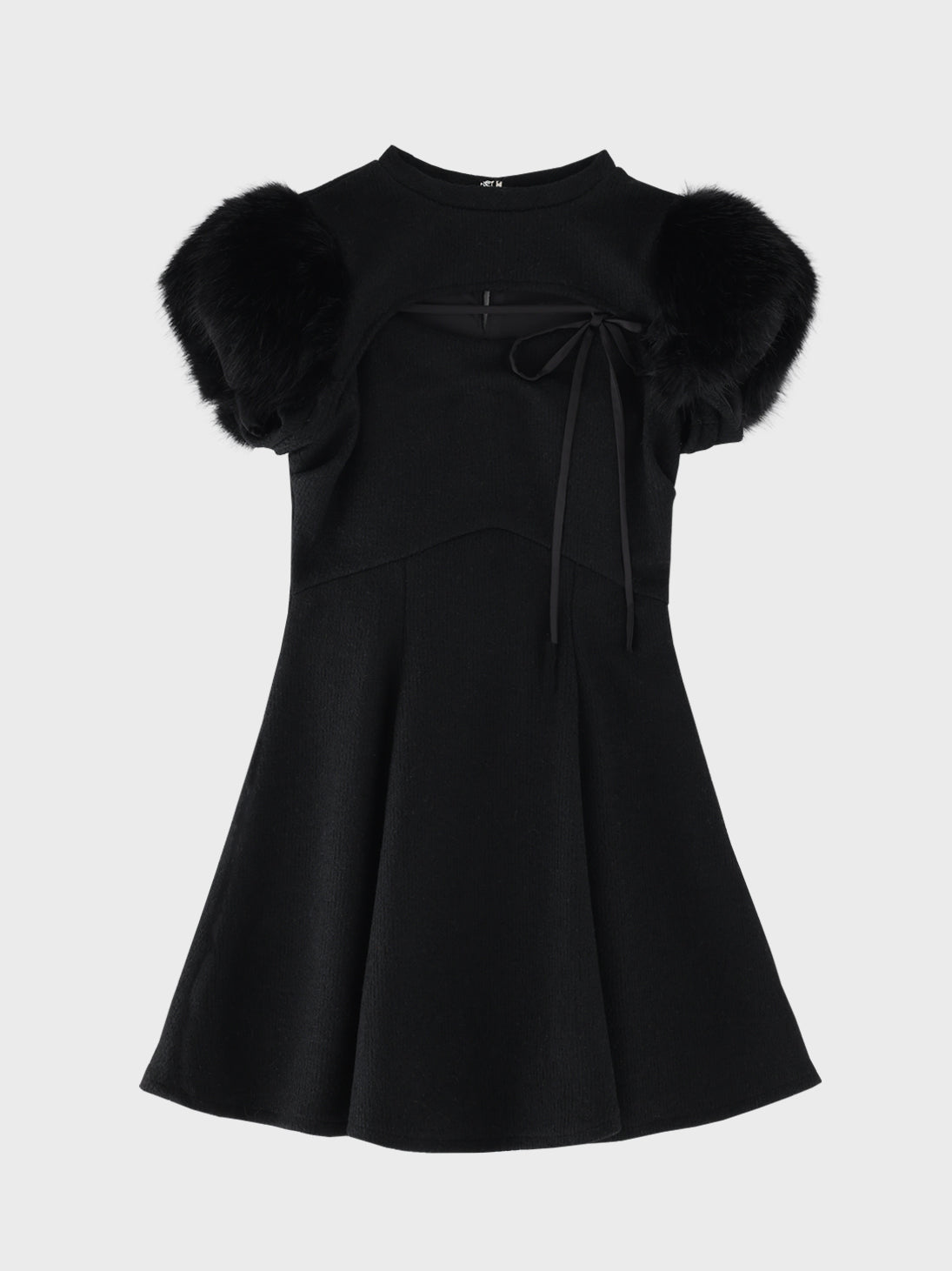 Fur sleeve ribbon mini onepiece(eme10870)