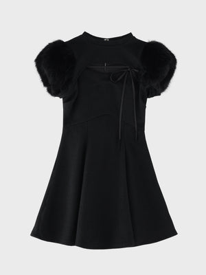 Fur sleeve ribbon mini onepiece(eme10870)