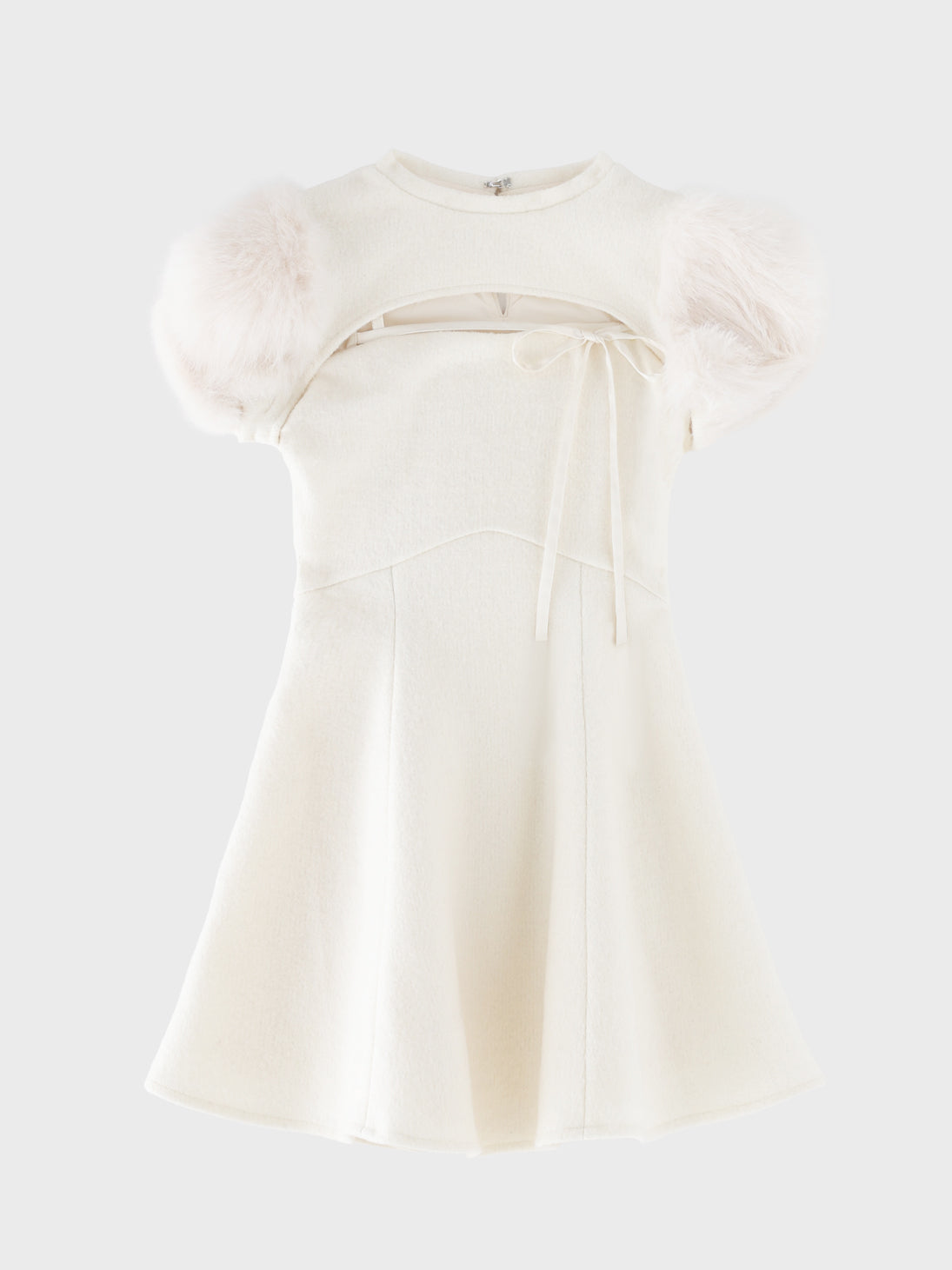Fur sleeve ribbon mini onepiece(eme10870)