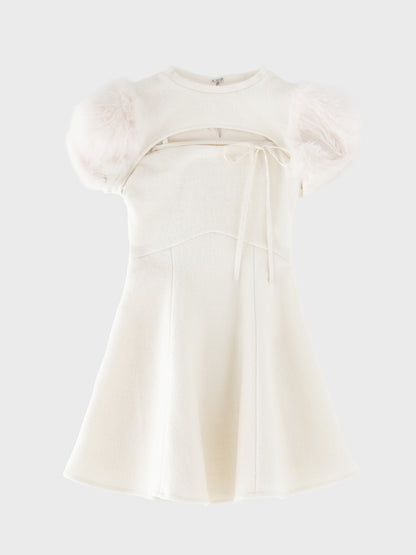 Fur sleeve ribbon mini onepiece(eme10870)