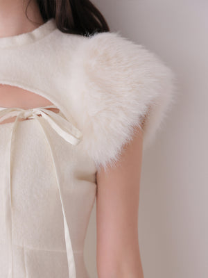 Fur sleeve ribbon mini onepiece(eme10870)
