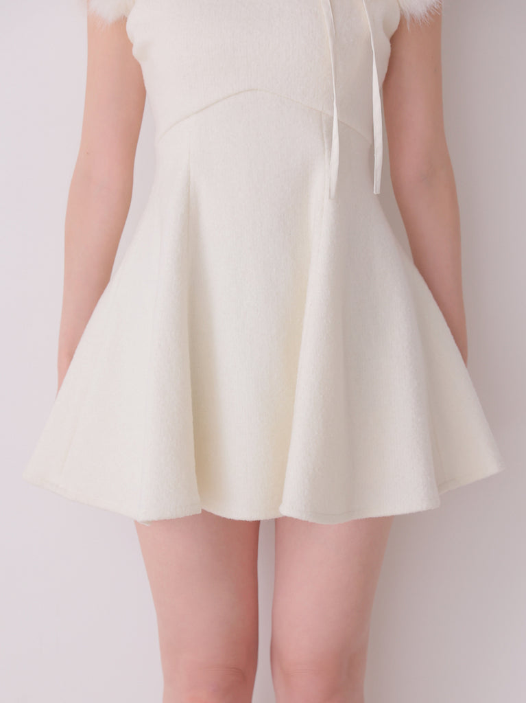 Fur sleeve ribbon mini onepiece(eme10870)
