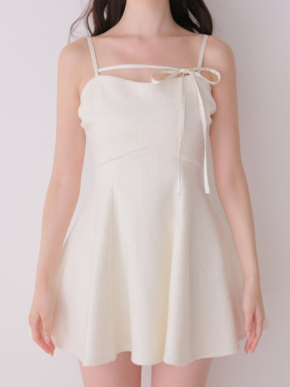 Fur sleeve ribbon mini onepiece(eme10870)