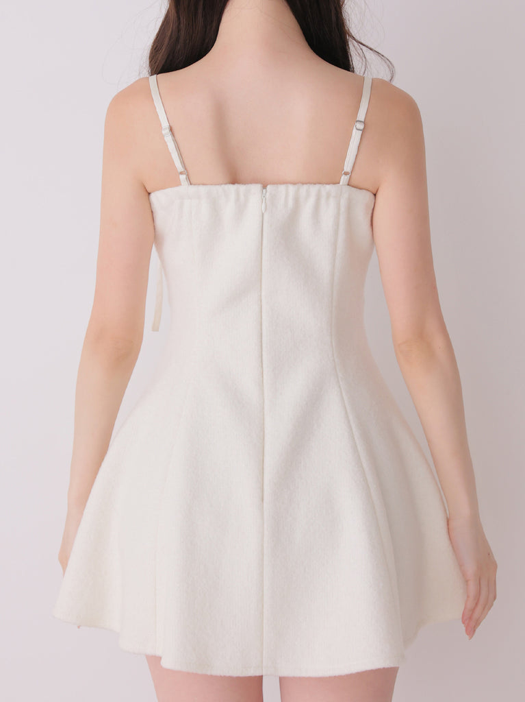 Fur sleeve ribbon mini onepiece(eme10870)