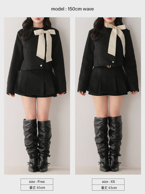 Layered pleats melton skirt(eme10872)