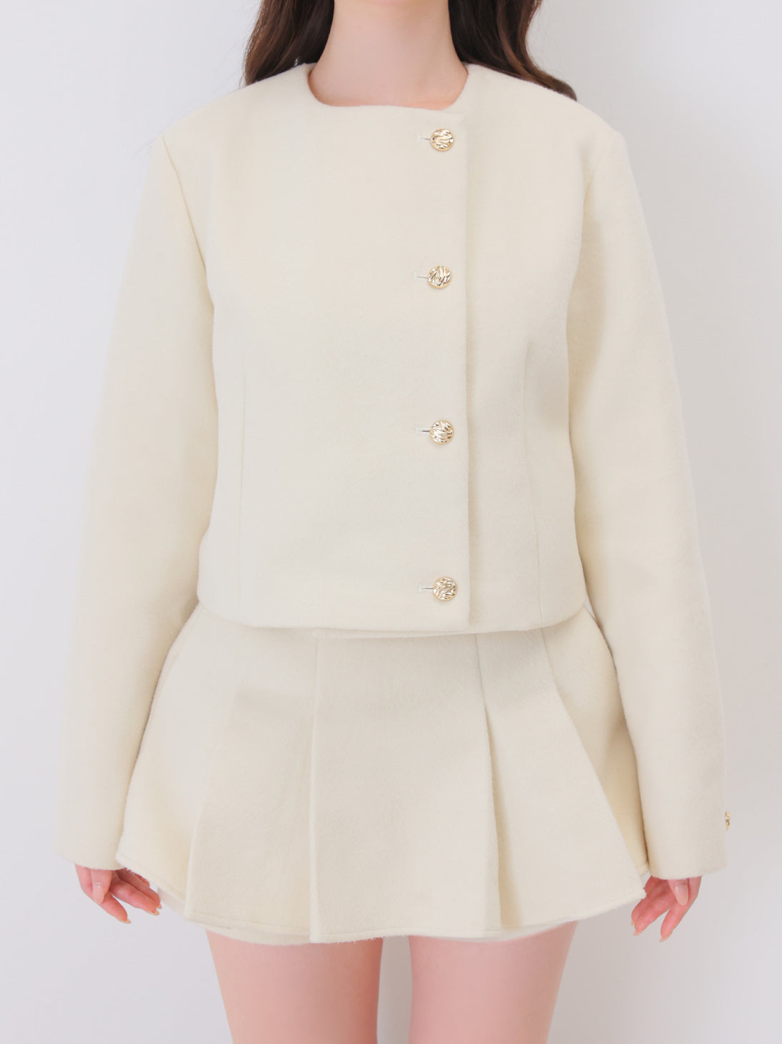 【Pre Order】Noble bicolor ribbon melton jacket(eme10871)