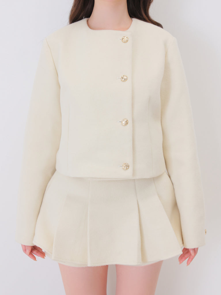 【Pre Order】Noble bicolor ribbon melton jacket(eme10871)