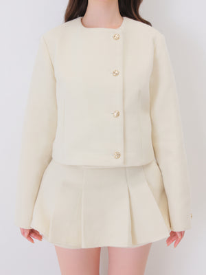 【Pre Order】Noble bicolor ribbon melton jacket(eme10871)
