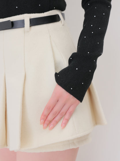 Layered pleats melton skirt(eme10872)