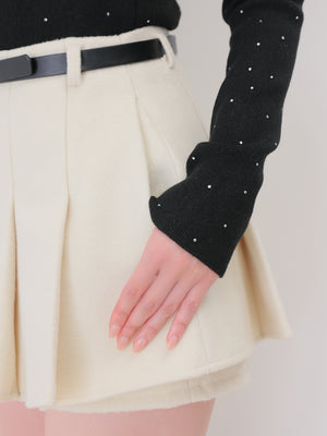 Layered pleats melton skirt(eme10872)