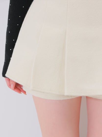 Layered pleats melton skirt(eme10872)