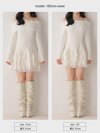 Ribbon lace gather tiered mini onepiece(eme10873)
