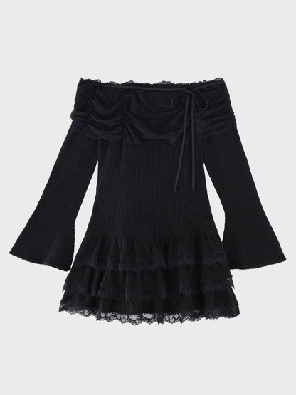 Ribbon lace gather tiered mini onepiece(eme10873)