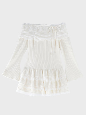 Ribbon lace gather tiered mini onepiece(eme10873)