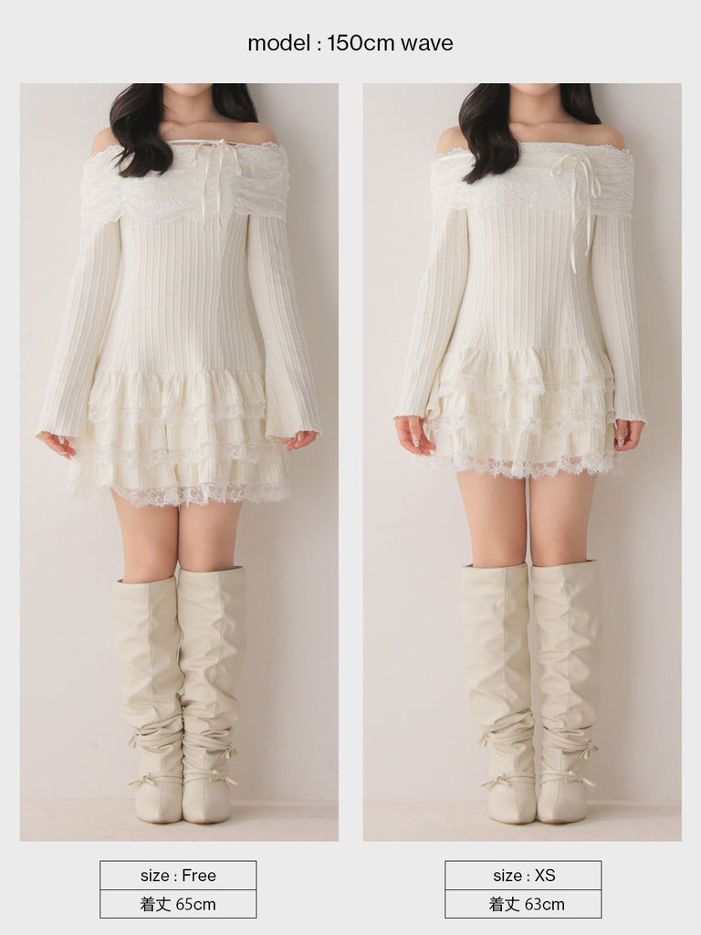Ribbon lace gather tiered mini onepiece(eme10873)