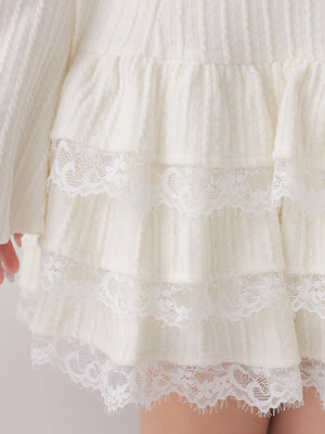 Ribbon lace gather tiered mini onepiece(eme10873)