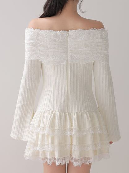 Ribbon lace gather tiered mini onepiece(eme10873)