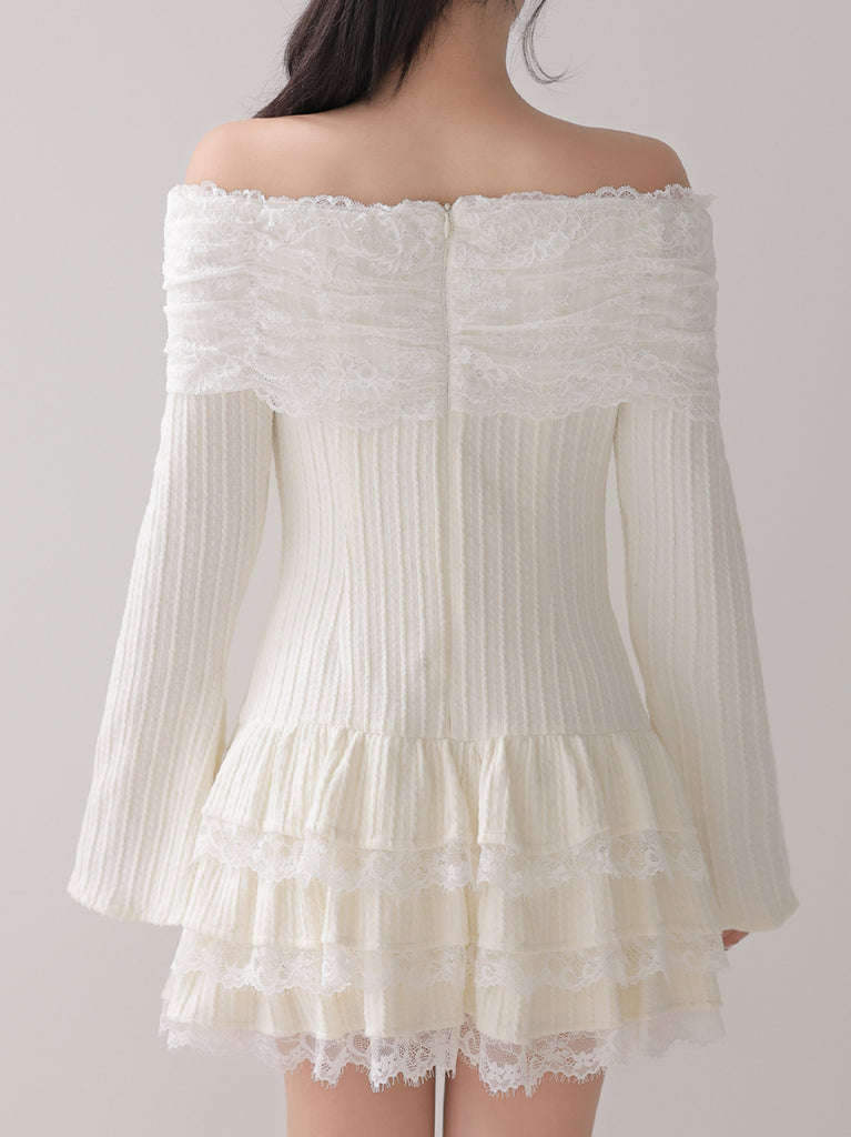 Ribbon lace gather tiered mini onepiece(eme10873)