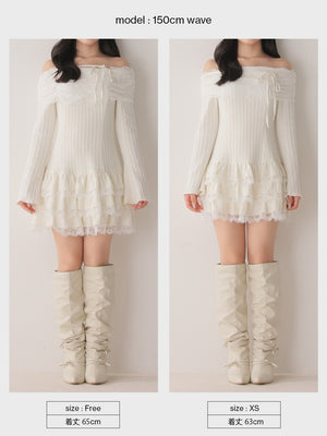 Ribbon lace gather tiered mini onepiece(eme10873)